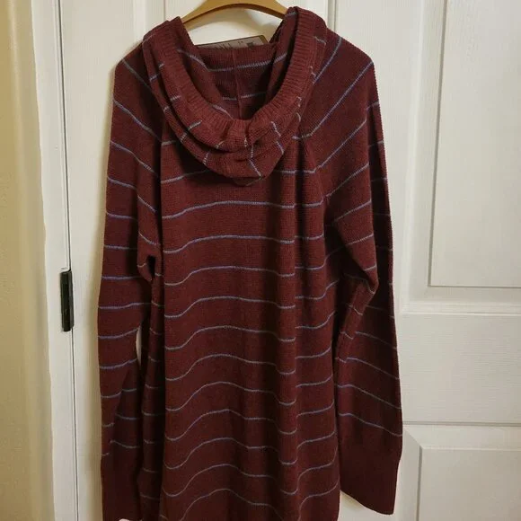 Prana Women's Milani Striped Tunic Hoodie Maroon Stripe Size Medium NWT - Picture 6 of 10
